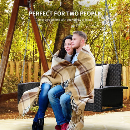 Topcobe 2-Person Patio Rattan Porch Swing with Cushions, Outdoor Patio Furniture, White