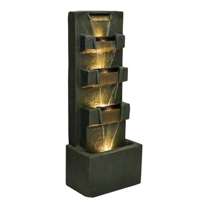 39.3-in High Floor Waterfall Fountain with LED Lights 5-Tier Water Fountain Outdoor Indoor Fiber Reinforced Concrete Fountain for Modern Patio Decor Garden, House, Office, Garden, Home Art Decor