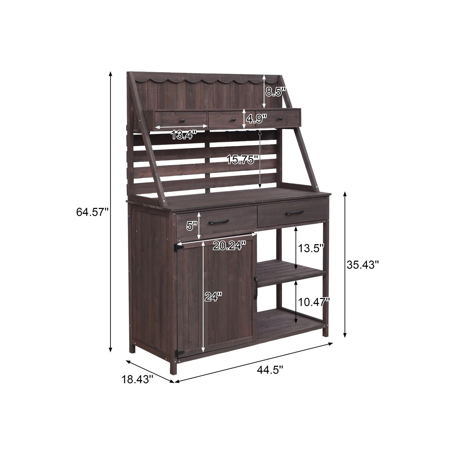 Deck Boxes Brown Fir Wood Potting Bench - 5-Drawer Garden Workstation with Slatted Back Panel & Storage Cabinet,Patio Storage Boxes
