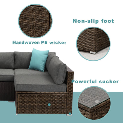 COSIEST 7-Piece 6-Seats Outdoor Brown Wicker Patio Sectional Sofa Set with Coffee Table