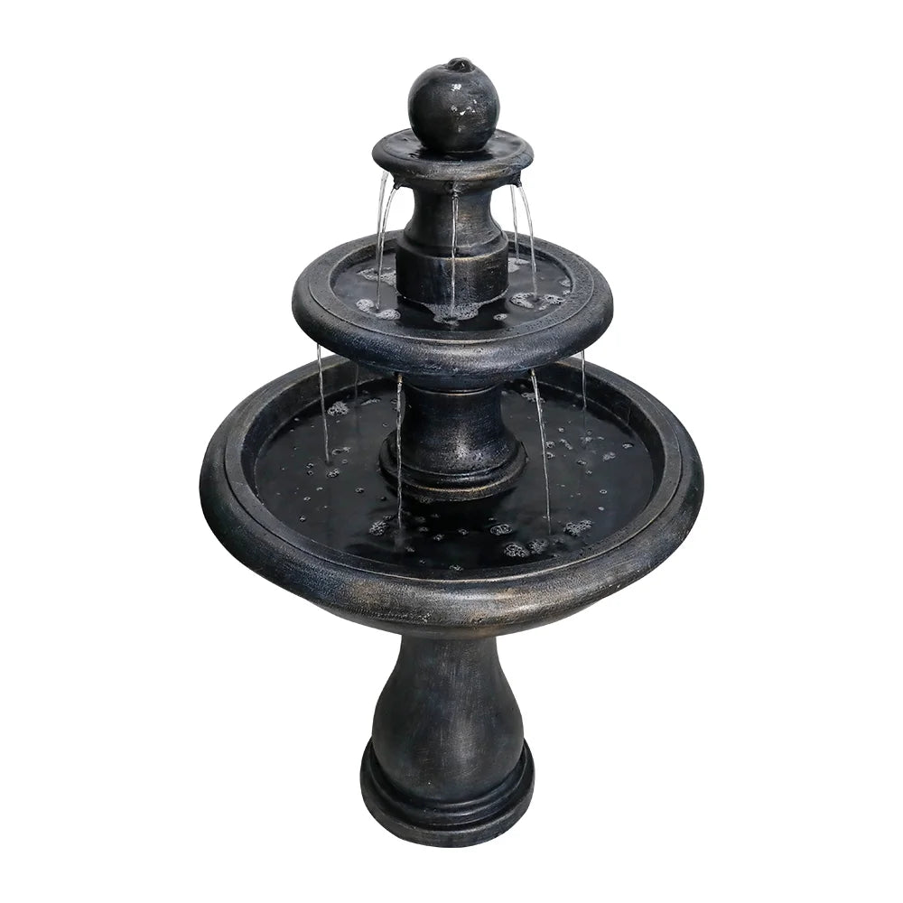 3-Tiers Modern Concrete Outdoor/Indoors Floor Fountain - Round Large Outdoor Freestanding Waterfalls Fountains for Garden, Patio, Yard, and Deck Decor