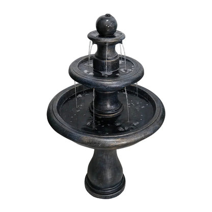 3-Tiers Modern Concrete Outdoor/Indoors Floor Fountain - Round Large Outdoor Freestanding Waterfalls Fountains for Garden, Patio, Yard, and Deck Decor