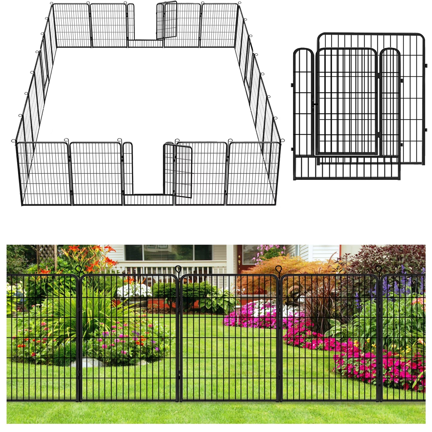 Jhsomdr Decorative Garden Fence 10 Panels Animal Barrier Fence 40" Height Metal No Dig Fence for Yard Patio