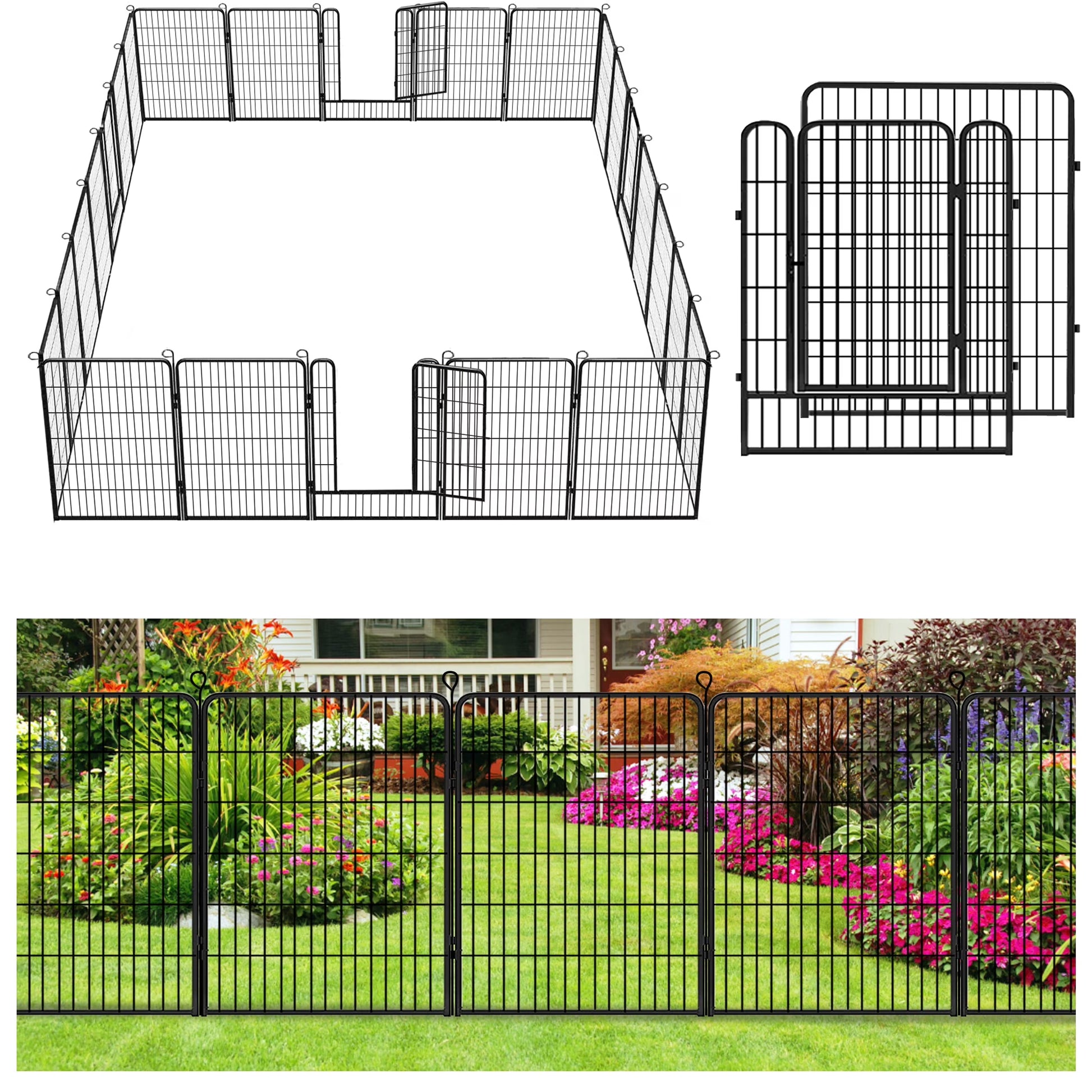 Jhsomdr Decorative Garden Fence 10 Panels Animal Barrier Fence 40" Height Metal No Dig Fence for Yard Patio