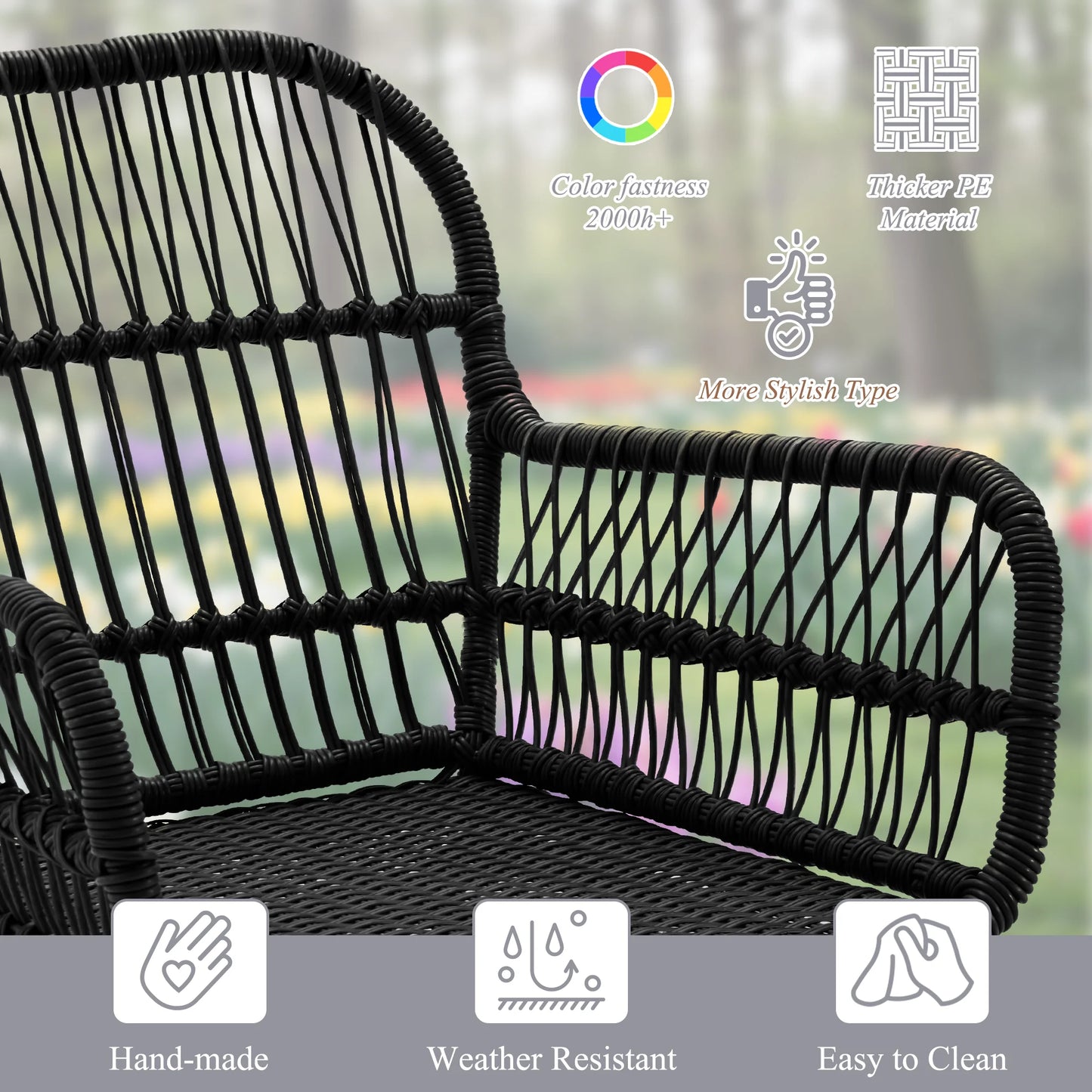 Bezseller 3-Piece Outdoor Wicker Furniture Set, Patio Conversation Set, Gray