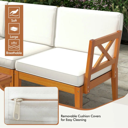 Kepooman Outdoor Conversation Sets,Patio Furniture Sets,6 Pieces Acacia Wood Patio Furniture Set with Cushions and 2-Tier Coffee Table-White