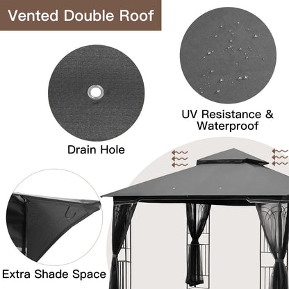 AVAWING 10x10 ft Outdoor Gazebo, Patio Double Soft-Top Canopy, Gray