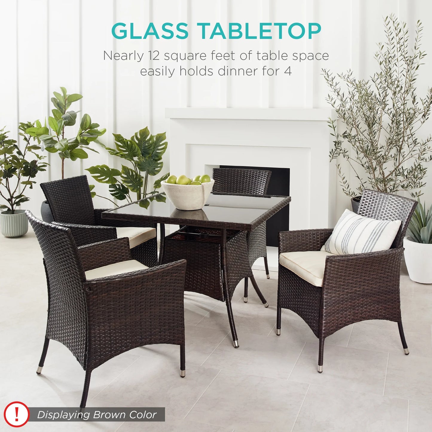 Best Choice Products 5-Piece Indoor Outdoor Wicker Patio Dining Table Furniture Set w/Umbrella Cutout, 4 Chairs - Gray