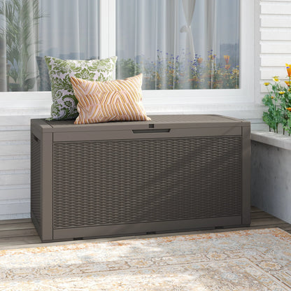 Dextrus 100 Gallon Spacious Resin Outdoor Storage Box for Patio Essentials, Outdoor Pillows, Landscaping Equipment, and Pool Accessories - Weatherproof, Secure (Light Brown)