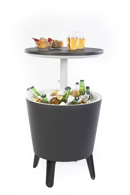 Keter Pacific 7.5 Gallon Cool Bar 2 in 1 Weather Resistant Side Table and Bar Durable Resin Outdoor Patio Beverage Cooler Table, Rattan Look Brown