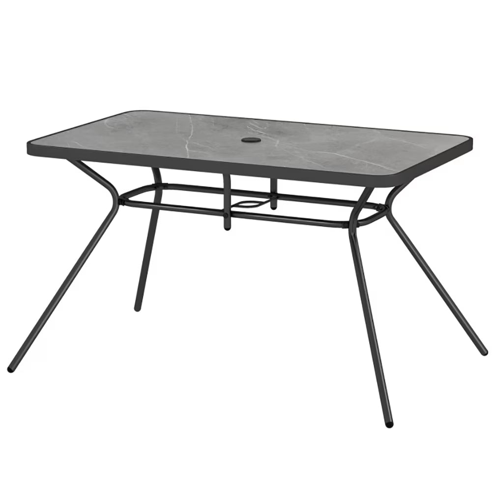 Topcobe 49 Inch Patio Rectangle Dining Table with Umbrella Hole, Outdoor Deck Furniture, Gray