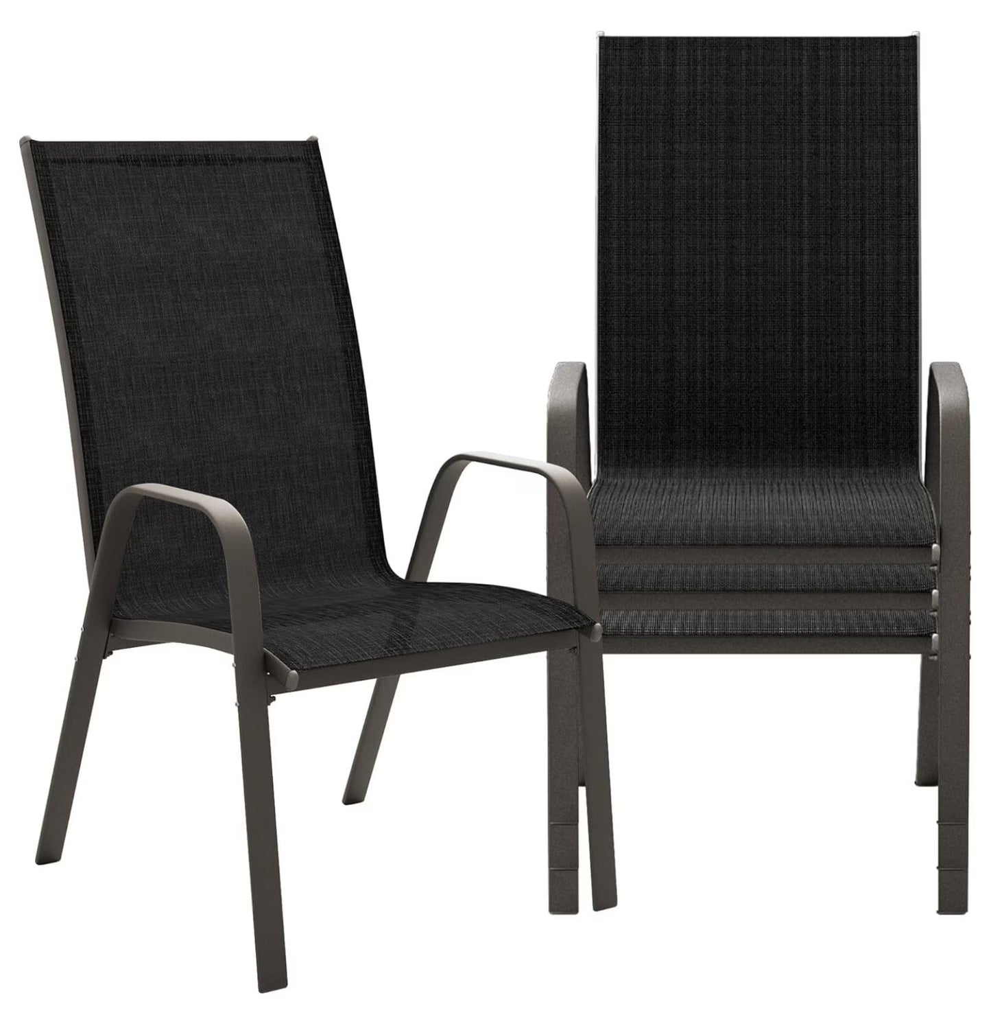 Patio Dining Chairs Set of 4, Outdoor Stackable Dining Furniture Set, All Weather Dining Set for Lawn, Garden, Backyard, Poolside, Black