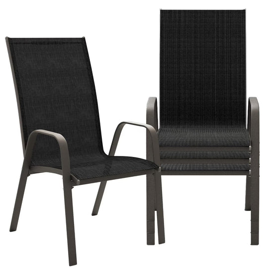 Patio Dining Chairs Set of 4, Outdoor Stackable Dining Furniture Set, All Weather Dining Set for Lawn, Garden, Backyard, Poolside, Black