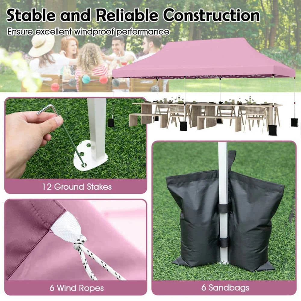 Spaco 10 X 20 FT Pop up Canopy Tent, Foldable and Portable Canopy with Carry Bag for Patio, Garden, Backyard, Pink