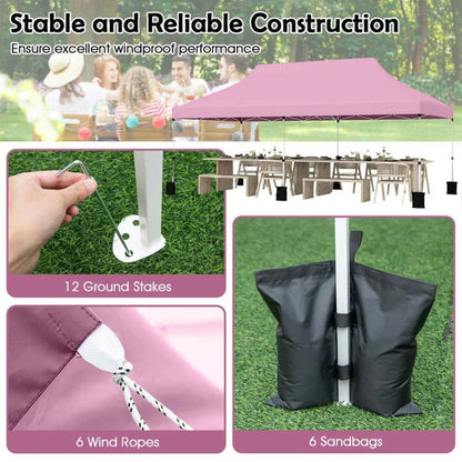 Spaco 10 X 20 FT Pop up Canopy Tent, Foldable and Portable Canopy with Carry Bag for Patio, Garden, Backyard, Pink