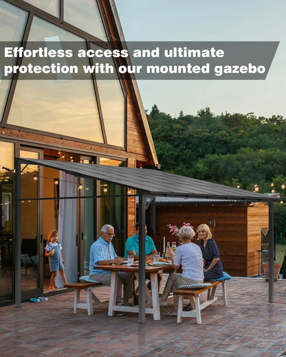 Pinypikaka 10'x12' Outdoor Hardtop Gazebo, Lean-to Pergola With Roof for Lawn Patio Deck Yard Party