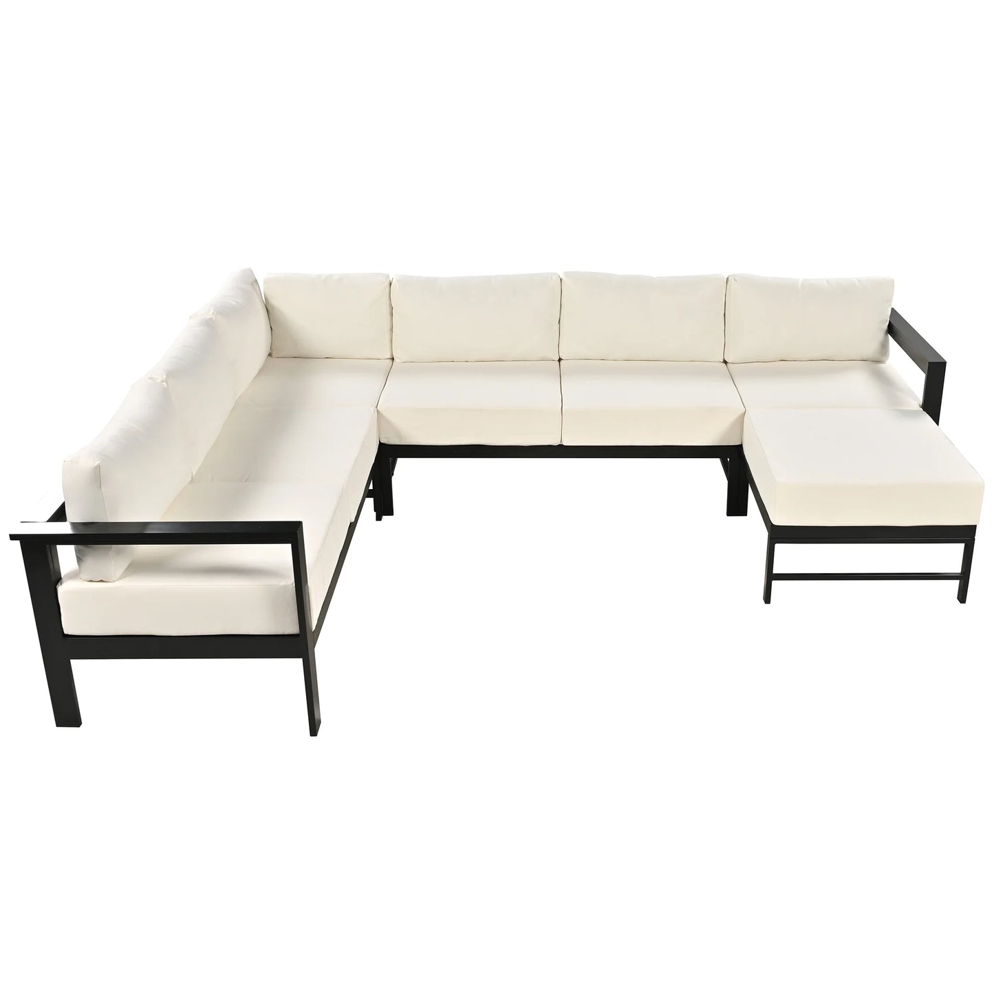 Furvclv 115.7in Modern Outdoor Sectional Sofa, 6 Seater Patio Conversation Couch Sets, U-Shaped Chaise Lounge Couch, Convertible Sofa Set For Outdoor Garden Porch