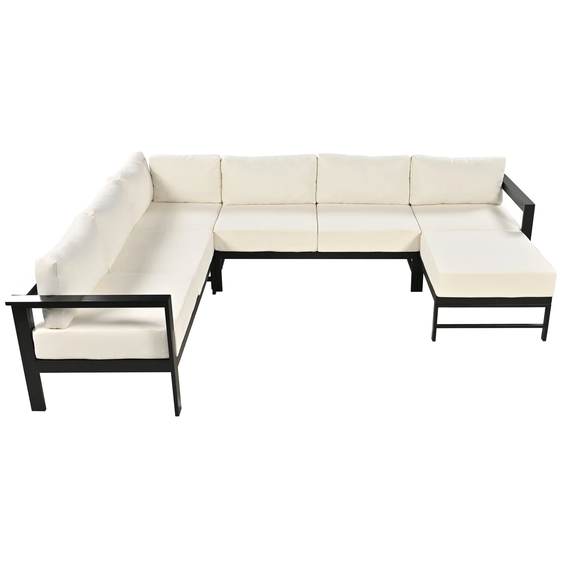 Furvclv 115.7in Modern Outdoor Sectional Sofa, 6 Seater Patio Conversation Couch Sets, U-Shaped Chaise Lounge Couch, Convertible Sofa Set For Outdoor Garden Porch