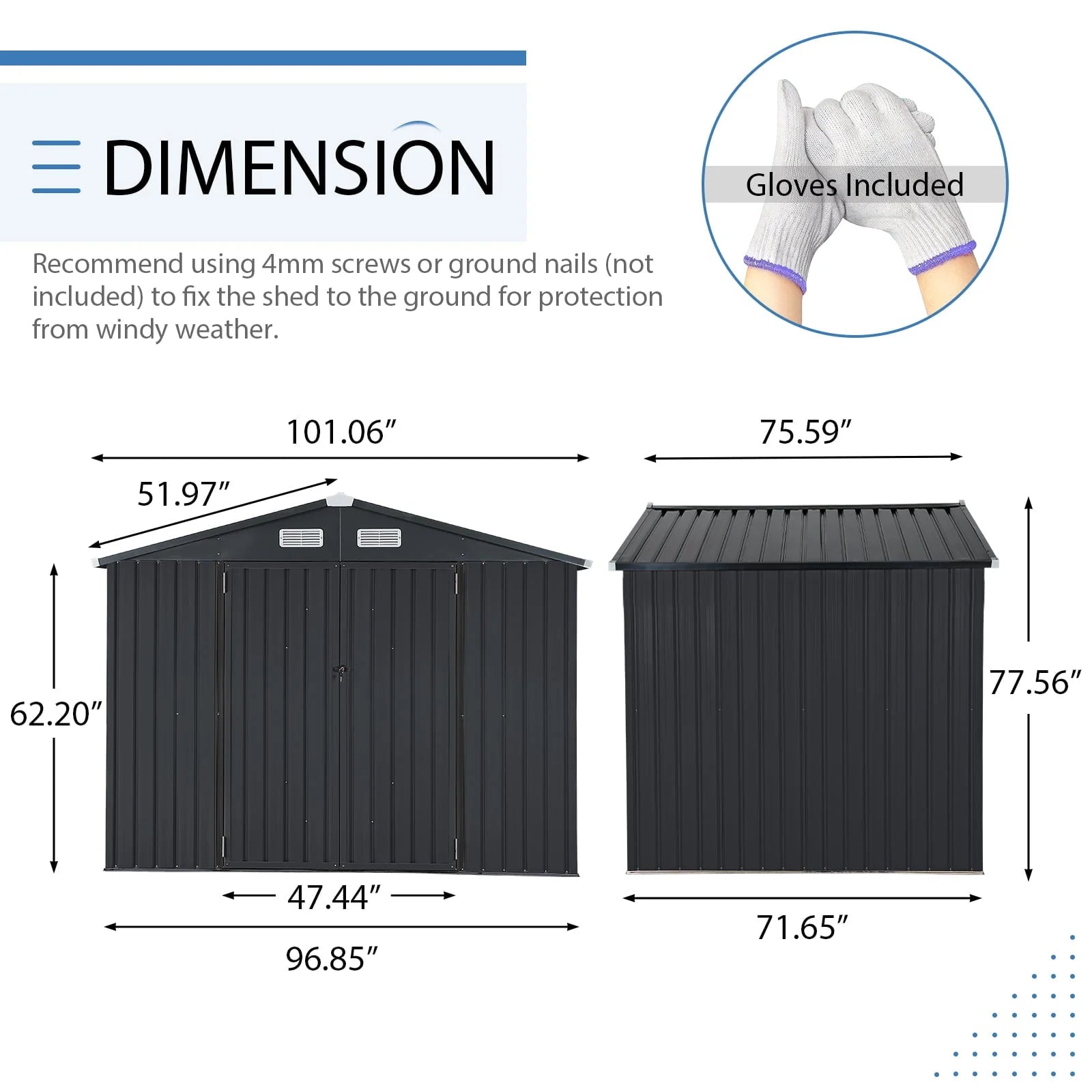 Outdoor Storage Shed, 8'x6' Galvanized Metal Steel Weather Resistant Garden Shed for Bike, Garbage Can, Lawnmower, Tool Storage Shed W/Lock, for Backyard Patio Lawn, Black