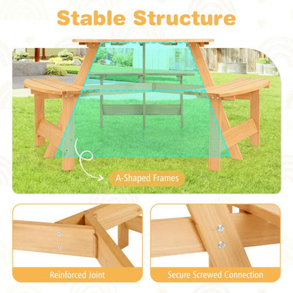 Aimee Lii Kids Outdoor Wooden Picnic Table and Bench Set with Umbrella Hole, Outdoor Patio Furniture for Pool Deck Backyard, Sturdy-Natural