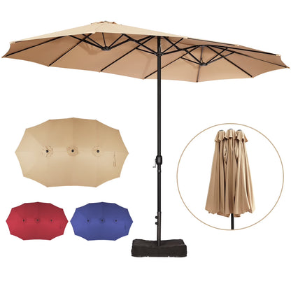 Sun-Ray 9'x15' Steel Triple Canopy Umbrella, Taupe - Outdoor Patio Umbrella with Base, UV Protection & Wind-Resistant, Large Rectangular Shade for Garden, Poolside, Deck, and Backyard