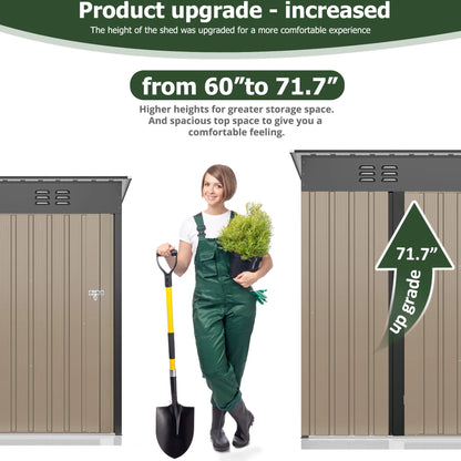 NETAJE 5'x3' Outdoor Metal Storage Shed with Updated Frame Structure and Lockable Doors for Backyard Garden Patio Lawn, Brown