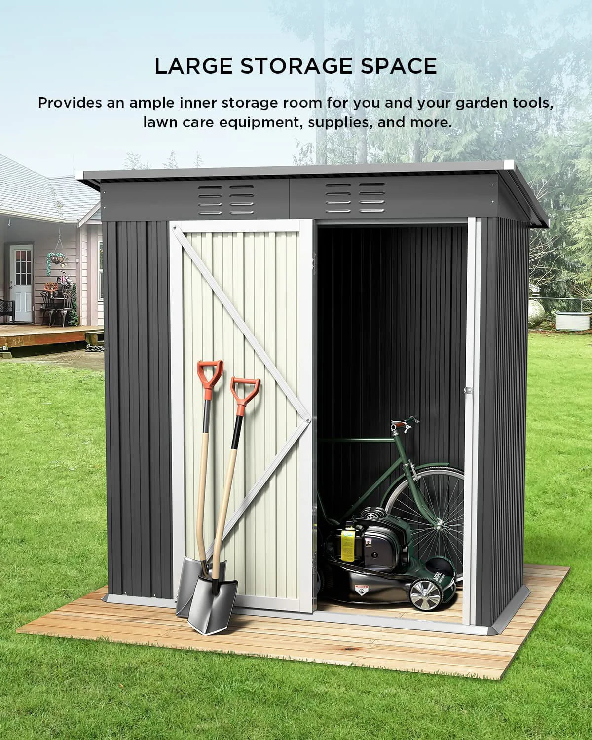 Aiho 5'x 3' Metal Outdoor Storage Shed for Patio Lawn Garden - Gray