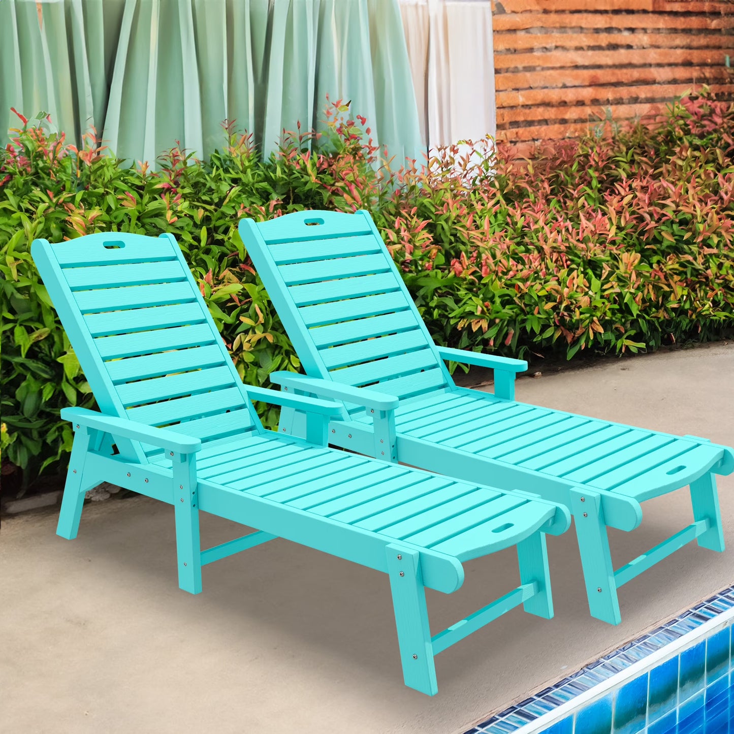 Dextrus Outdoor Chaise Lounge Chair with Wide Armrest and Adjustable Backrest, Waterproof Resin Patio Lounger with 350lbs Capacity