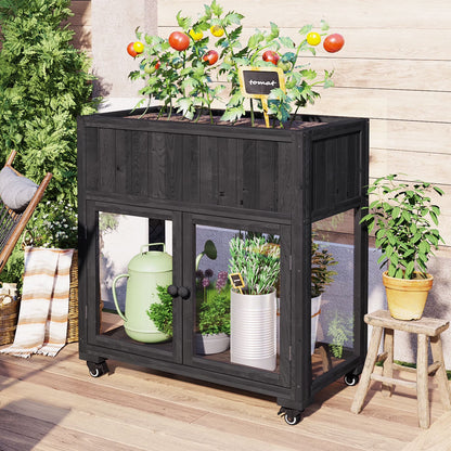 Segmart Raised Wood Greenhouse Outdoor/Indoor,Herb Garden Above Ground Cold Frame with Legs,Mini Garden Bed On Wheels Patio for Vegetable herb