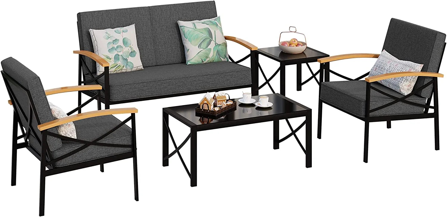Walsunny Metal Outdoor Patio Furniture Sectional Set 2 Piece, Modern Outdoor Metal Loveseat Sofa Conversation Furniture Set