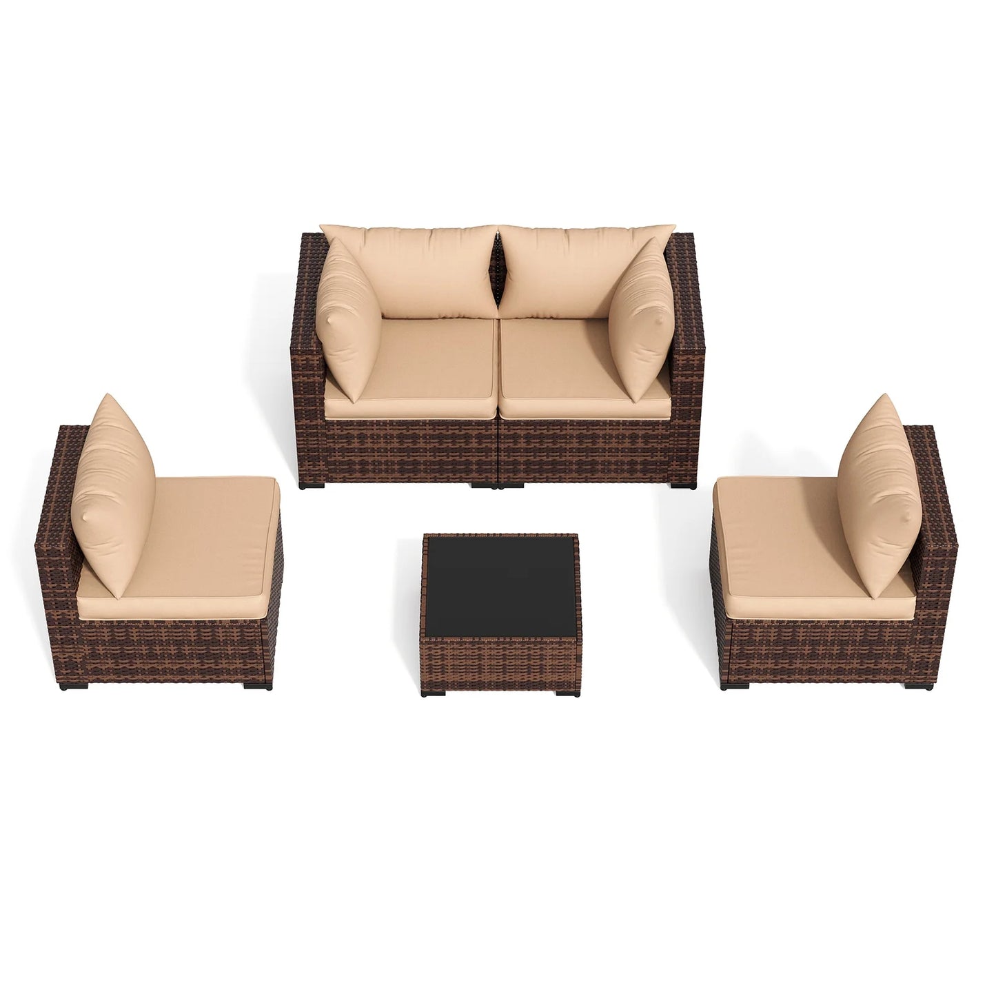ELPOSUN Patio Furniture Set, Outdoor Patio Furniture Wicker Furniture Couch Set, 5 Pieces Outdoor Sectional Sofa, Patio Furniture Set, Outdoor Patio Set for Balcony Furniture (Grey)