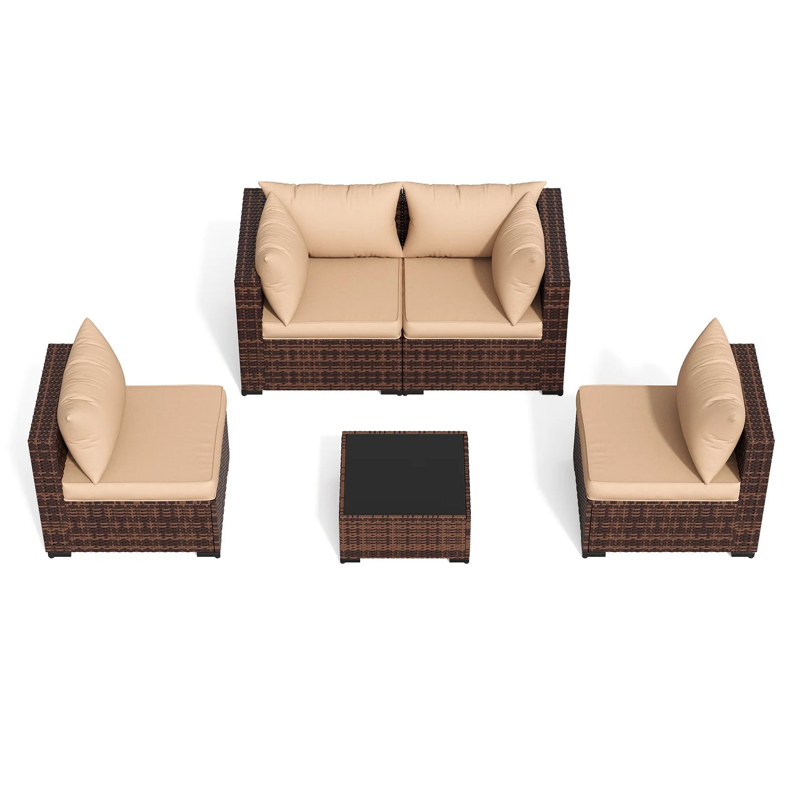 ELPOSUN Patio Furniture Set, Outdoor Patio Furniture Wicker Furniture Couch Set, 5 Pieces Outdoor Sectional Sofa, Patio Furniture Set, Outdoor Patio Set for Balcony Furniture (Grey)