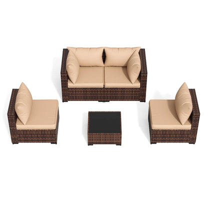 ELPOSUN Patio Furniture Set, Outdoor Patio Furniture Wicker Furniture Couch Set, 5 Pieces Outdoor Sectional Sofa, Patio Furniture Set, Outdoor Patio Set for Balcony Furniture (Grey)
