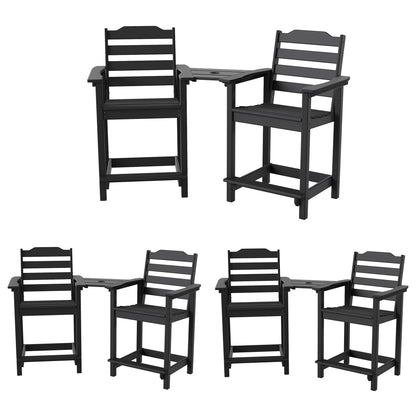 Decksplore Tall Adirondack Chairs Set of 6 with Detachable Connecting Tray, HDPE Bar Height Outdoor Chairs, Wood-Like Adirondack Bar Stools for Patio, Balcony, Porch, Black brown