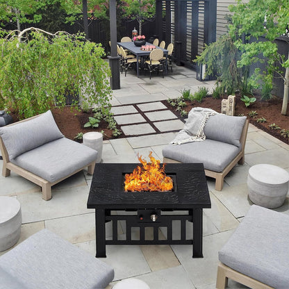 VECELO 30" Square Propane Fire Pit Table, 50,000 BTU Gas Fire Square Fireplace with Lid and Lava Rock for Outdoor, Patio, Backyard, Party, Black