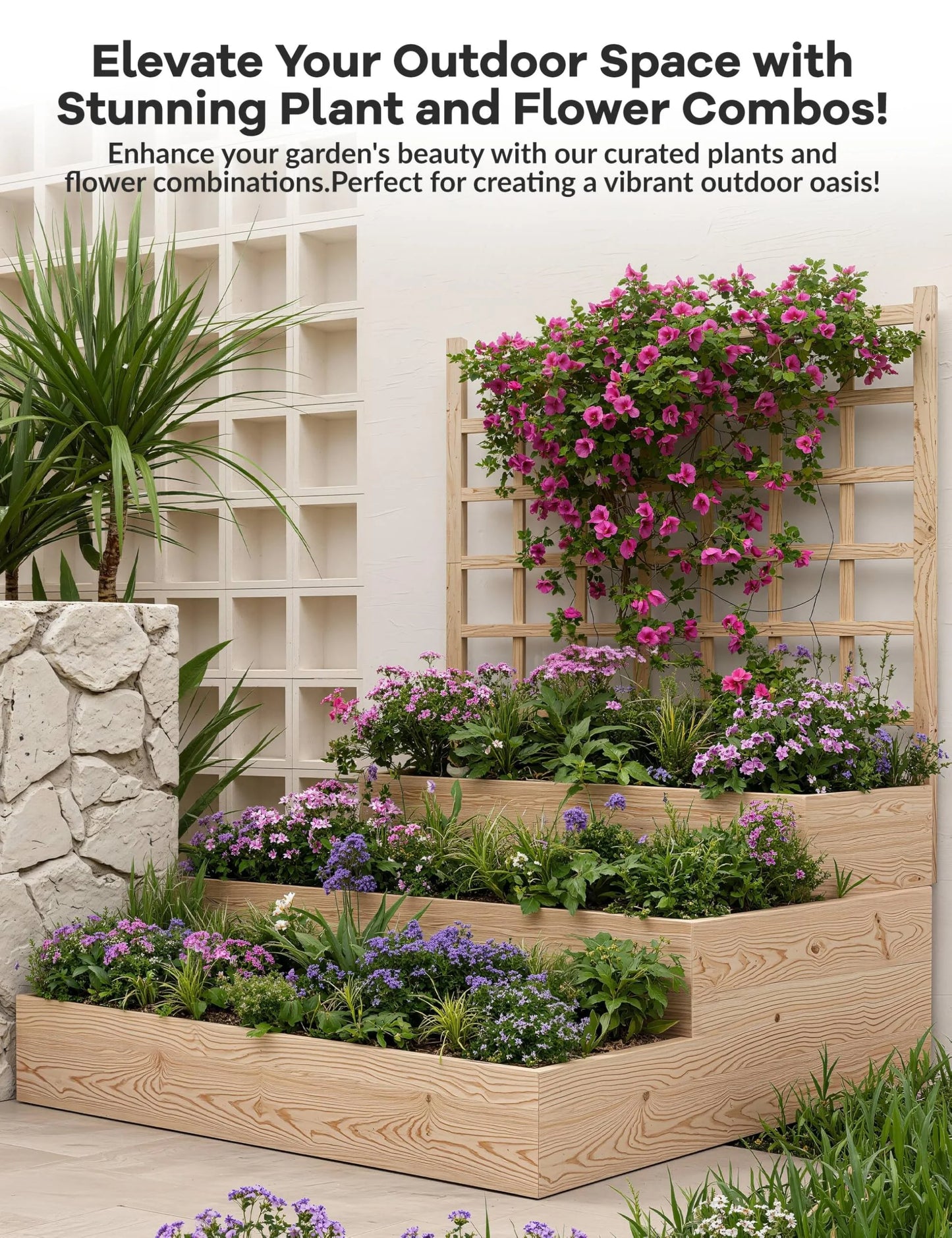 Riedhoff 3-Tier Wooden Raised Garden Bed with Trellis - Vertical Planter Box for Patio,Backyard