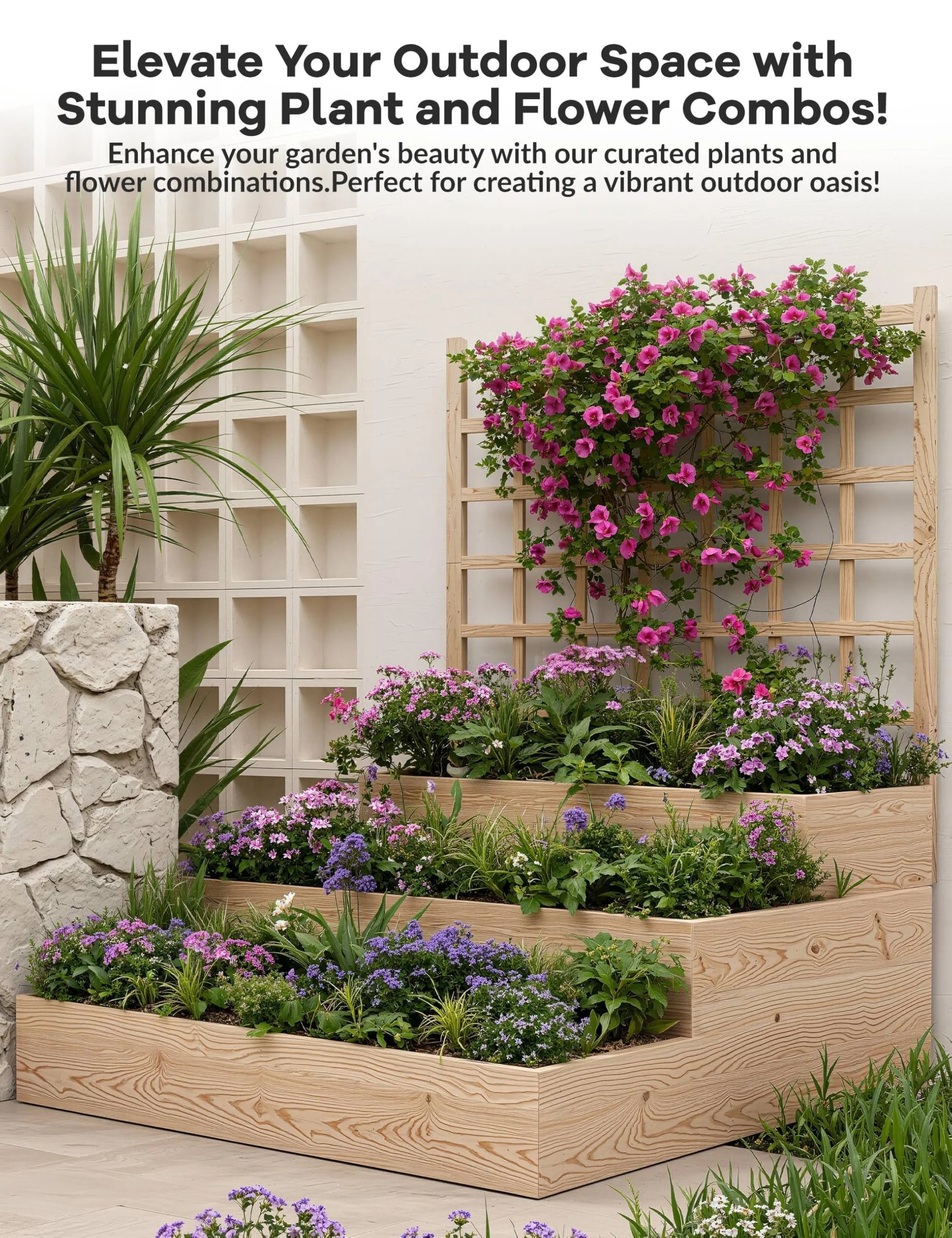 Riedhoff 3-Tier Wooden Raised Garden Bed with Trellis - Vertical Planter Box for Patio,Backyard