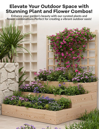 Riedhoff 3-Tier Wooden Raised Garden Bed with Trellis - Vertical Planter Box for Patio,Backyard