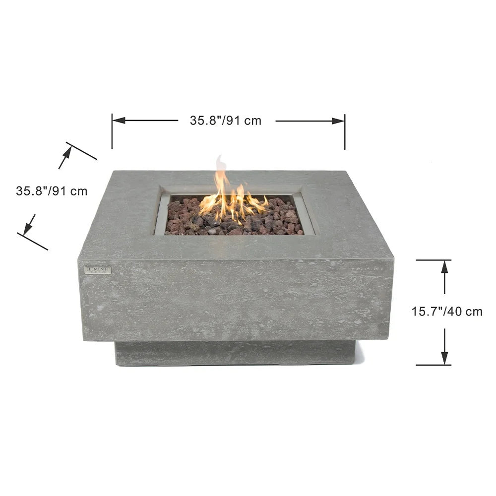 Elementi Manhattan Propane Fire Pit for Outside Outdoor Fire Pit Table Smokeless Fire Pit Concrete Square Fire Table Patio Heater Fireplace 45000 BTUs - Grey, 36 x 36 Inches