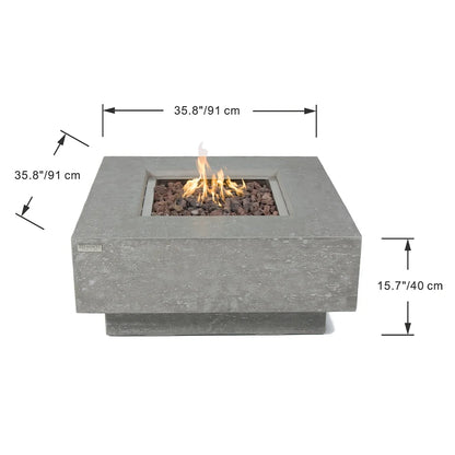 Elementi Manhattan Propane Fire Pit for Outside Outdoor Fire Pit Table Smokeless Fire Pit Concrete Square Fire Table Patio Heater Fireplace 45000 BTUs - Grey, 36 x 36 Inches