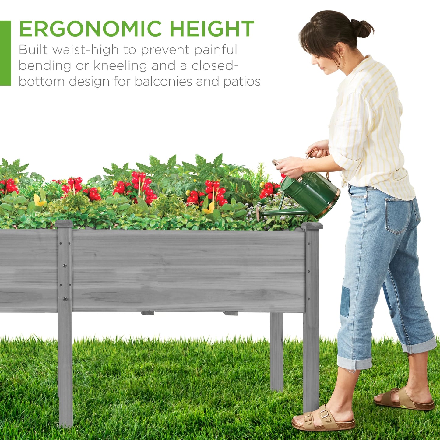 Best Choice Products 72x24x30in Raised Garden Bed, Elevated Wood Planter Box for Patio w/Divider Panel - Gray