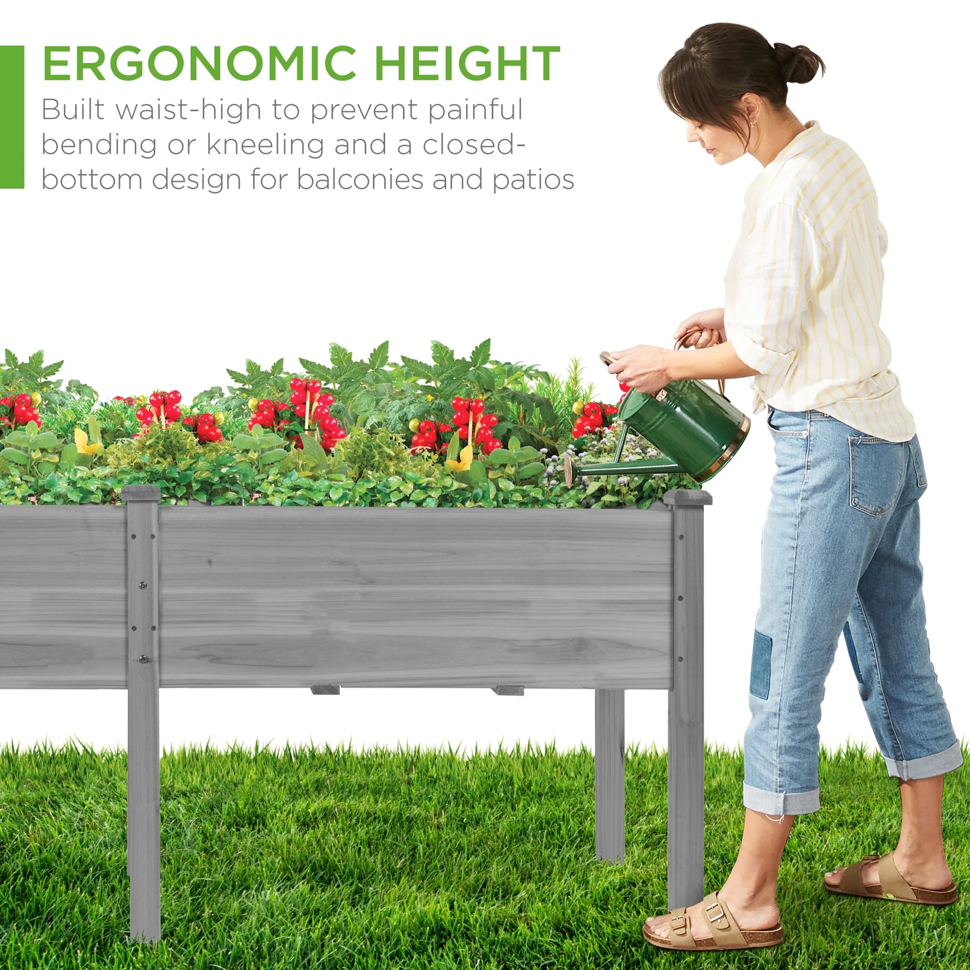 Best Choice Products 72x24x30in Raised Garden Bed, Elevated Wood Planter Box for Patio w/Divider Panel - Gray