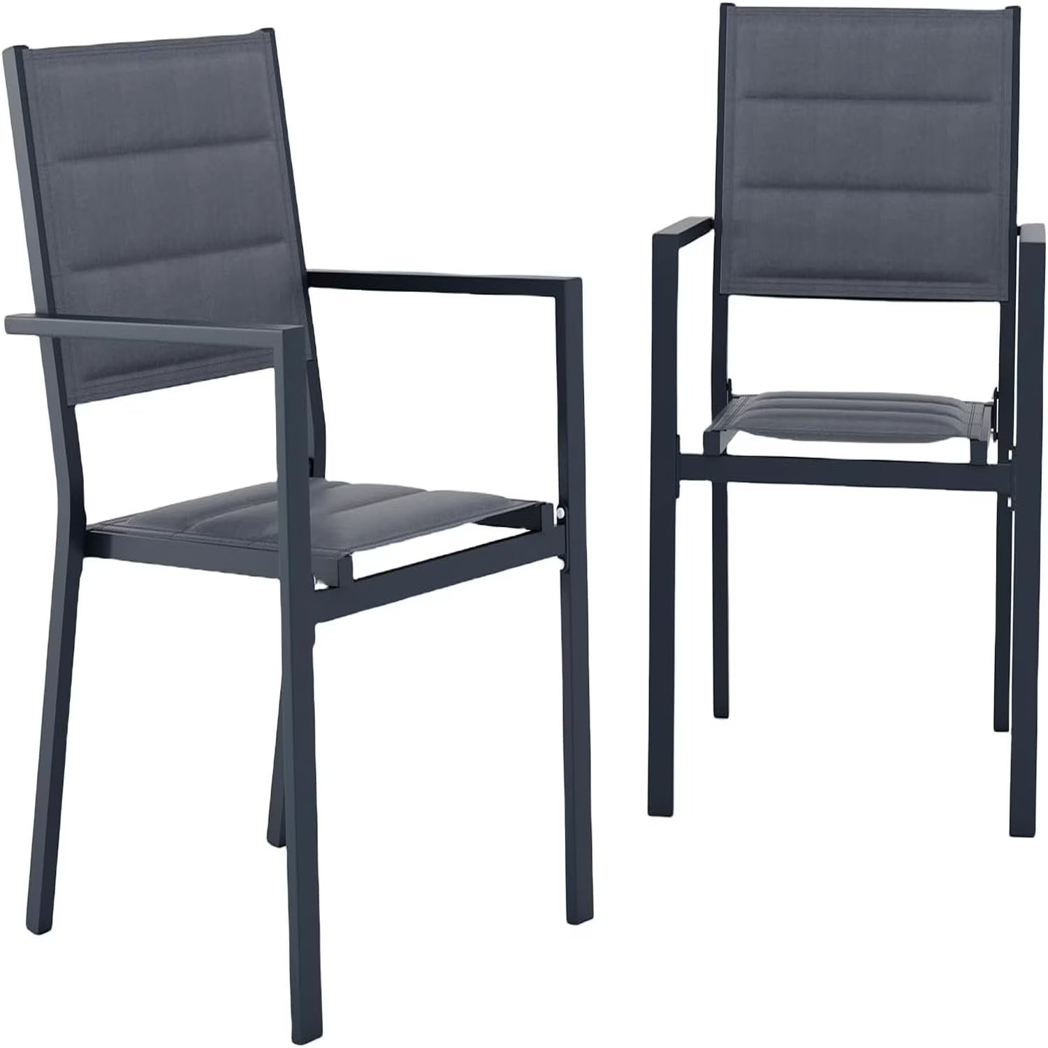 2 Piece Metal Patio Stackable Dining Chairs Set,Ventilated Material Stackable Outdoor Chairs Textilene Fabric Outdoor Aluminum Stacking Dining Chair Patio Dining Chairs