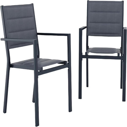 2 Piece Metal Patio Stackable Dining Chairs Set,Ventilated Material Stackable Outdoor Chairs Textilene Fabric Outdoor Aluminum Stacking Dining Chair Patio Dining Chairs