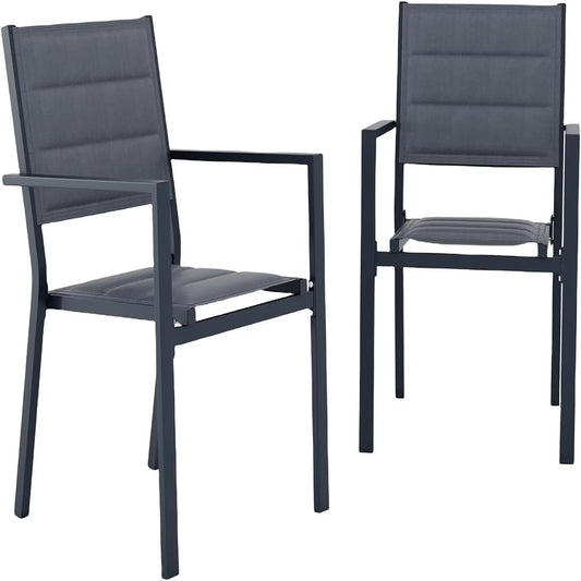 2 Piece Metal Patio Stackable Dining Chairs Set,Ventilated Material Stackable Outdoor Chairs Textilene Fabric Outdoor Aluminum Stacking Dining Chair Patio Dining Chairs