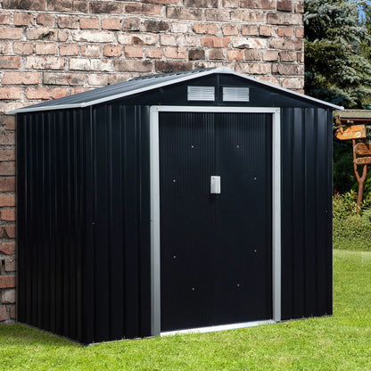 Outsunny 7' x 4' Metal Storage Shed Organizer, Garden Tool House with 4 Vents and 2 Sliding Doors for Backyard, Patio, Garage, Lawn, Dark Gray