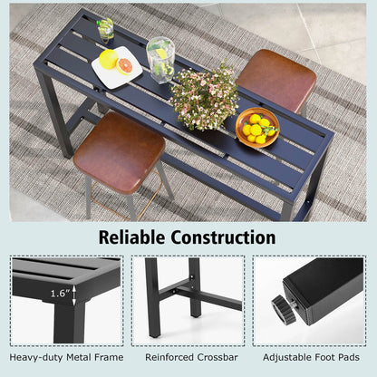 Costway Outdoor Metal Bar Table 55'' Patio Rectangular Counter Height Dining Table Black
