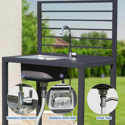 Domi Outdoor Kitchen Series 5-Piece Modular Outdoor Kitchen, Aluminum Storage Islands Sink Table, Corner Bar Cabinet Grill Storage Cabinet with Protective Cover, Outdoor Kitchen for Deck, Patio, Backy