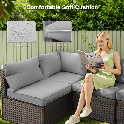 Gaildon 5 Piece Patio Furniture Set with Fire Pit Table, All Weather Outdoor Sectional PE Rattan, Patio Conversation Sets with Cushions for Garden Lawn Balcony Porch Deck, Grey