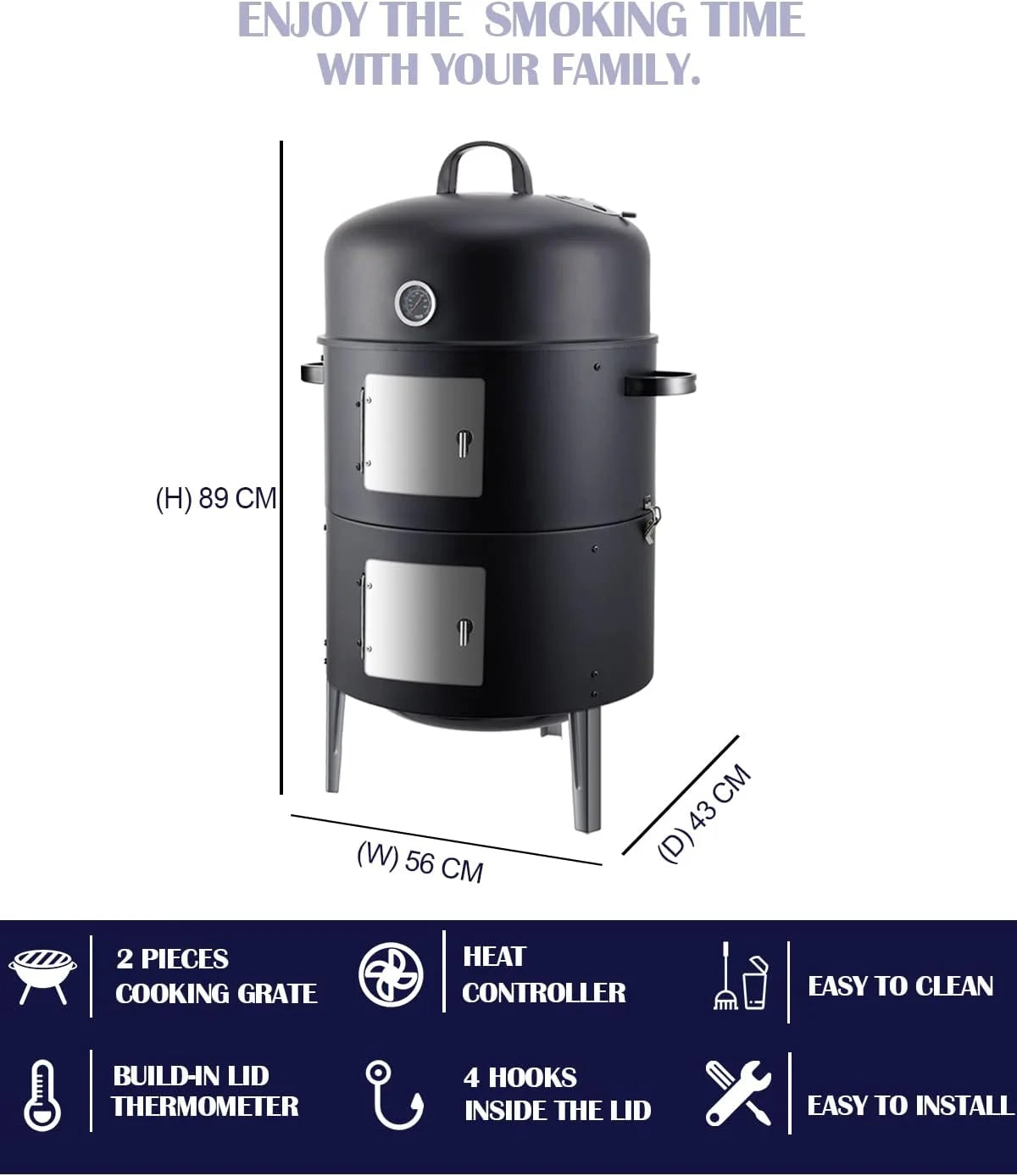 BBQ Charcoal Smoker for Meat: 16 Inch Heavy Duty 4 In 1 BBQ Charcoal Grills - Vertical Barbecue Smokers Grill Combo for Outdoor Cooking Patio Backyard Picnic Party Grilling